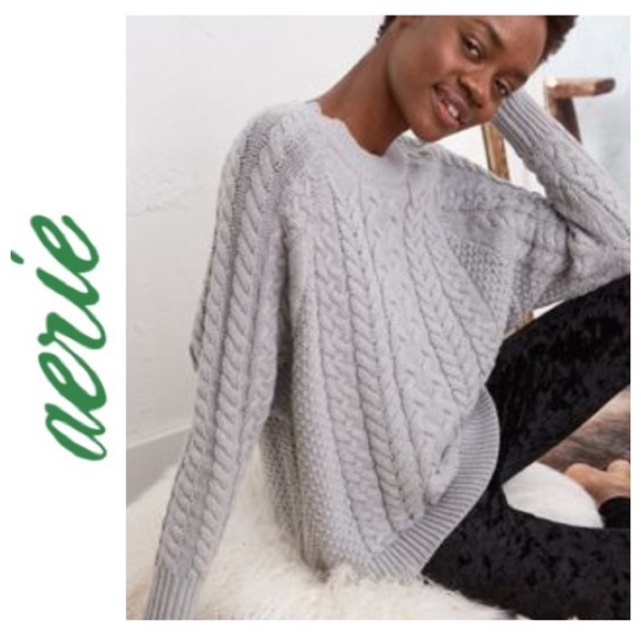 aerie Sweaters - Grey Cable Knit Cotton/Acrylic Sweater